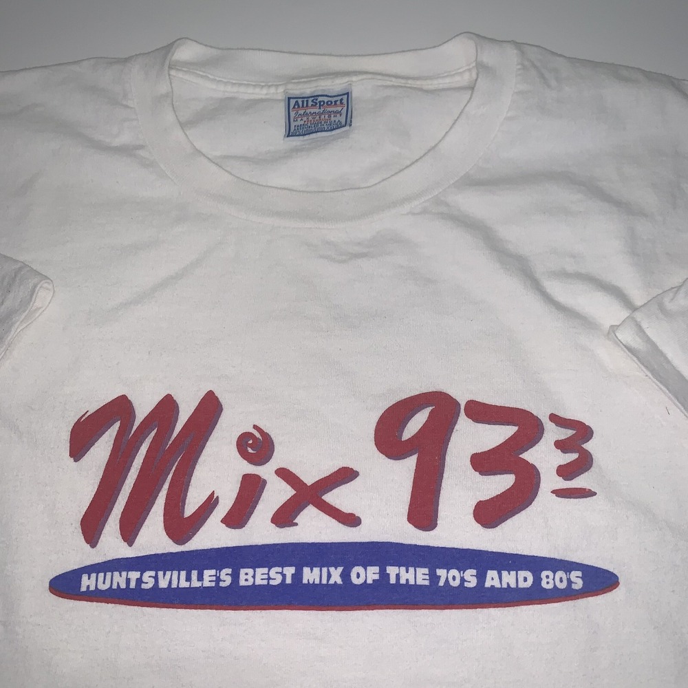 Vintage All Sport Mens XXL Single Stitch Mix 93.3 Radio Huntsville White T-Shirt